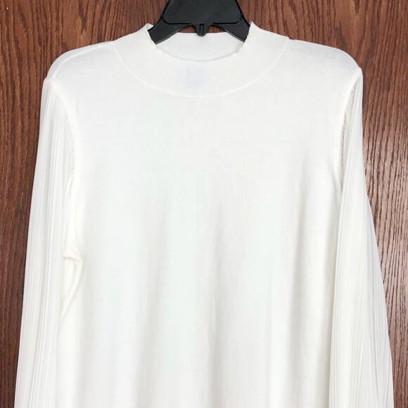Cece Womens Long Sleeve Sweater Large White Ruffled Sheer Pleated Mock Neck - Picture 3 of 14